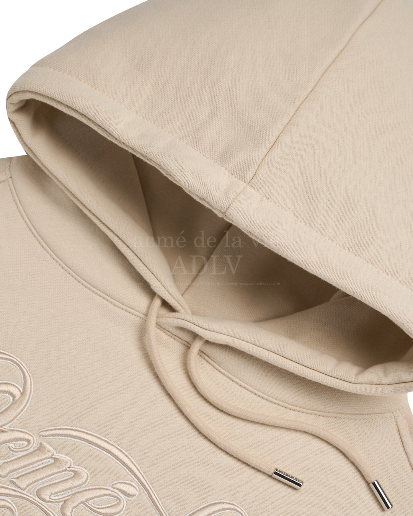 CURLY LOGO EMBOSS EMBROIDERY CROP TOP HOODIE BEIGE