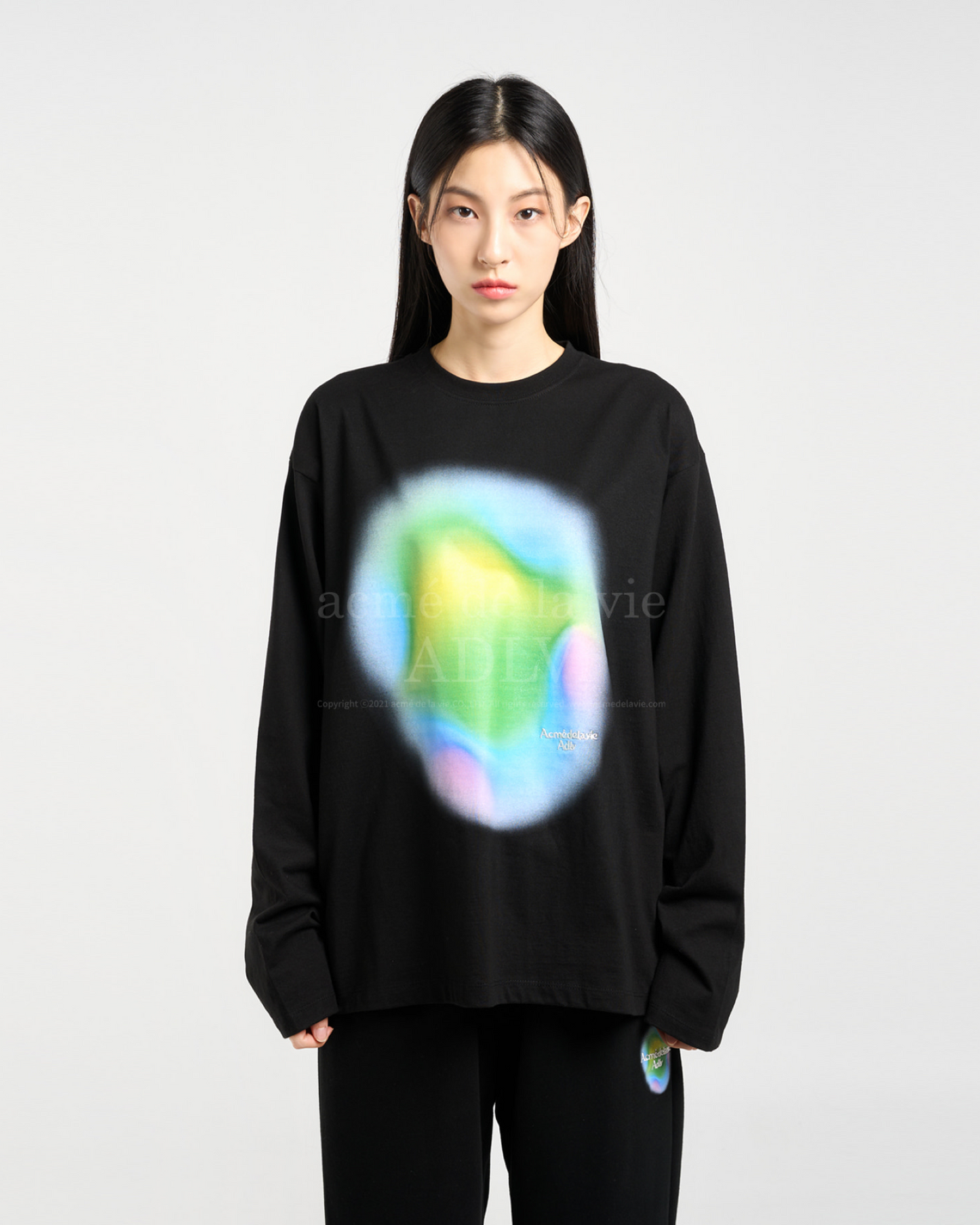 RAINBOW GRADATION ARTWORK LONG SLEEVE T-SHIRT BLACK