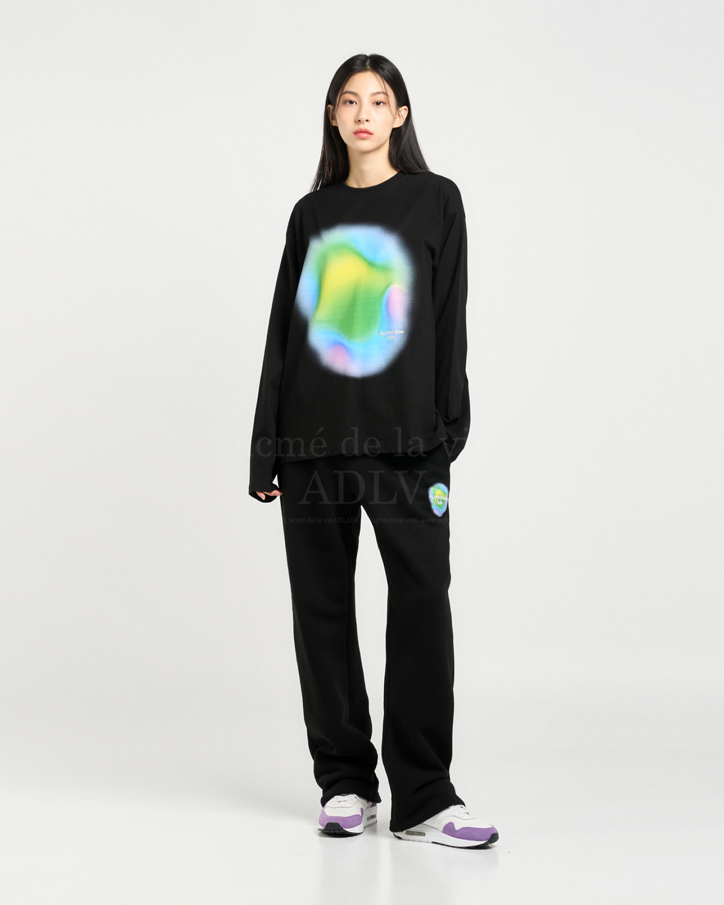 RAINBOW GRADATION ARTWORK LONG SLEEVE T-SHIRT BLACK