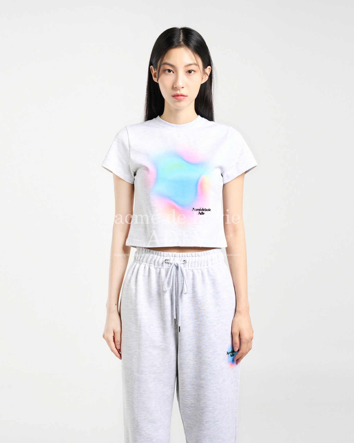 RAINBOW GRADATION ARTWORK CROP TOP SHORT SLEEVE T-SHIRT MELANGE