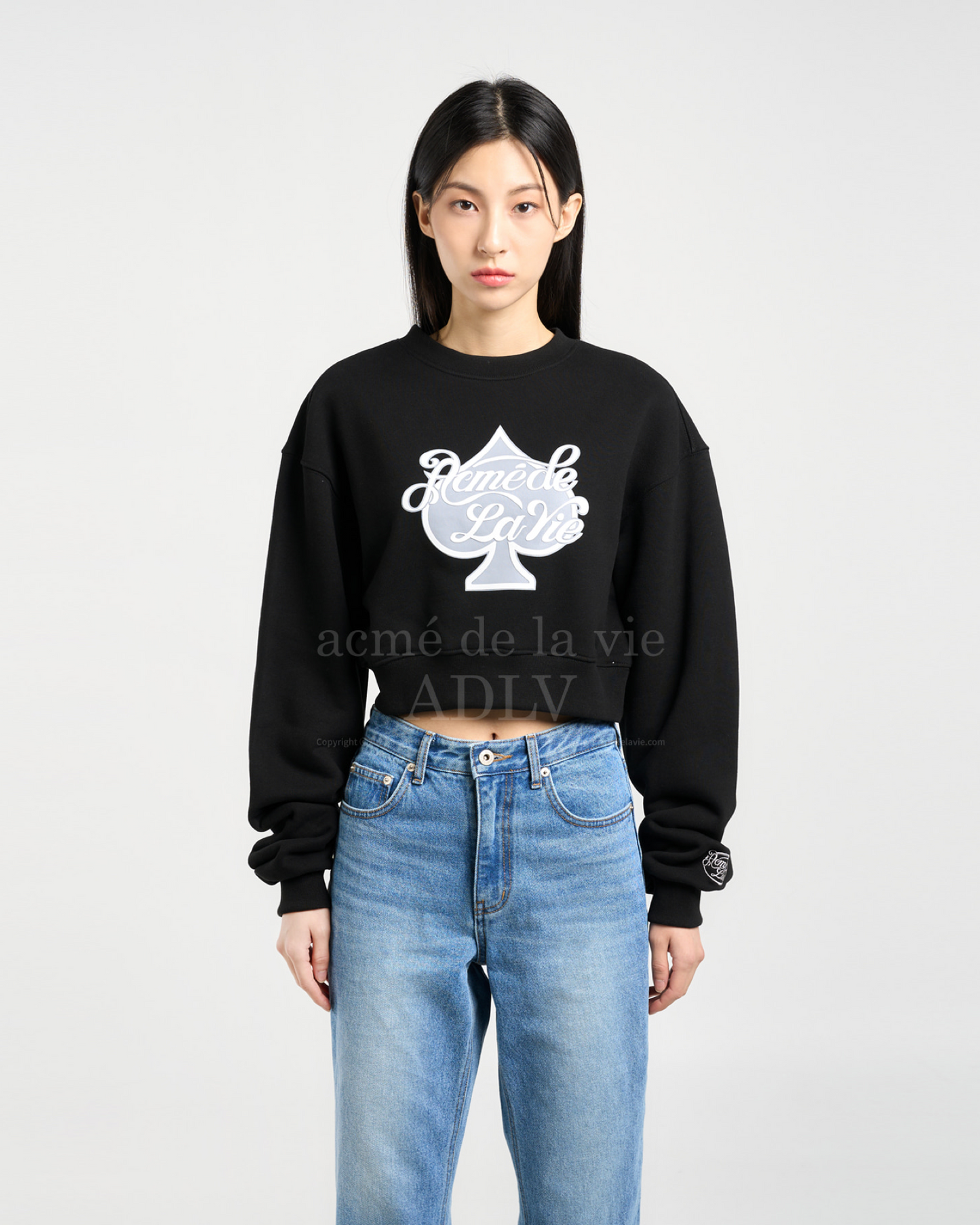 SPADE SCRIPT LOGO CROP TOP SWEAT SHIRT BLACK