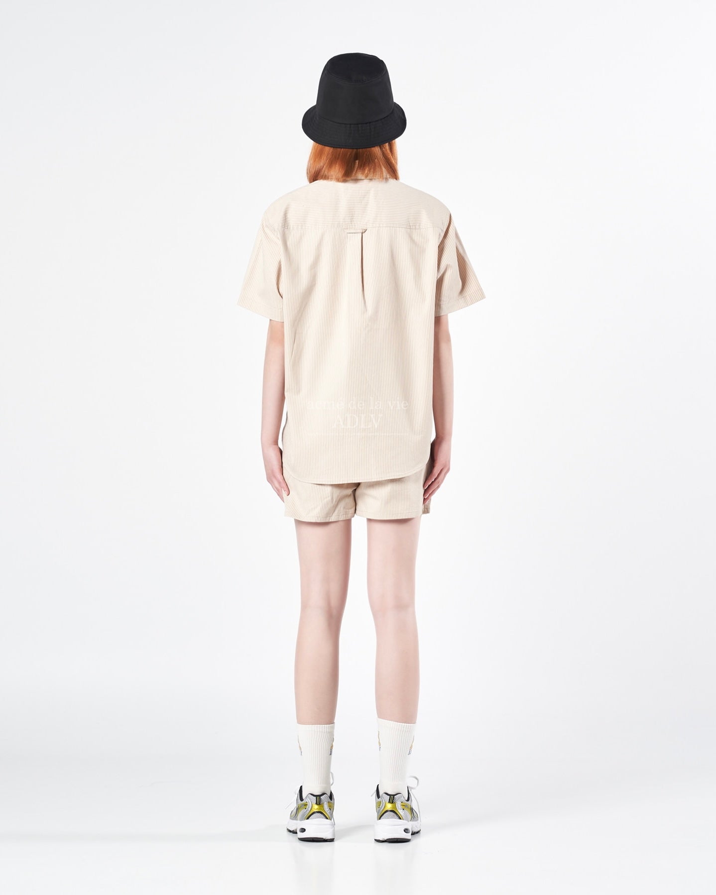ADLV x LISA A LOGO EMBLEM PATCH STRIPE SHORT SLEEVE SHIRT (BEIGE)