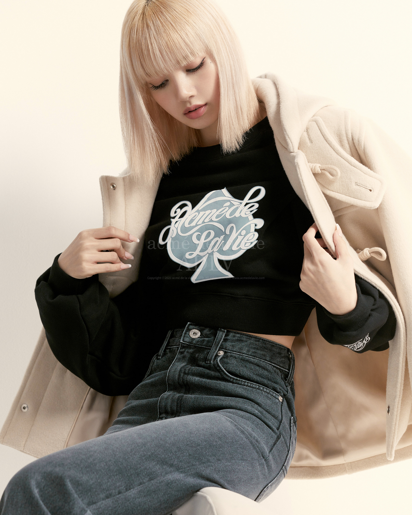 SPADE SCRIPT LOGO CROP TOP SWEAT SHIRT BLACK