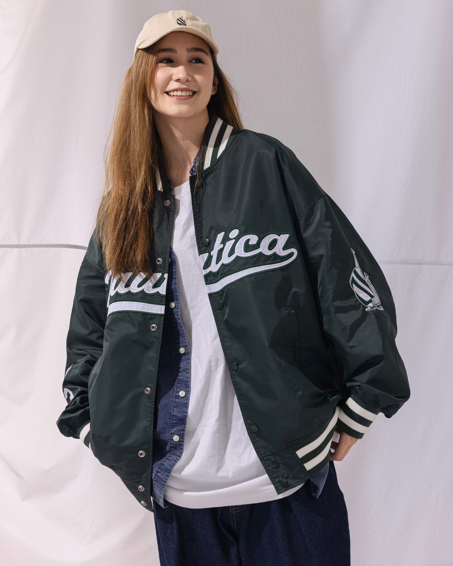 NAUTICA L/W JACKET STADIUM JACKET (GREEN, 3UE)