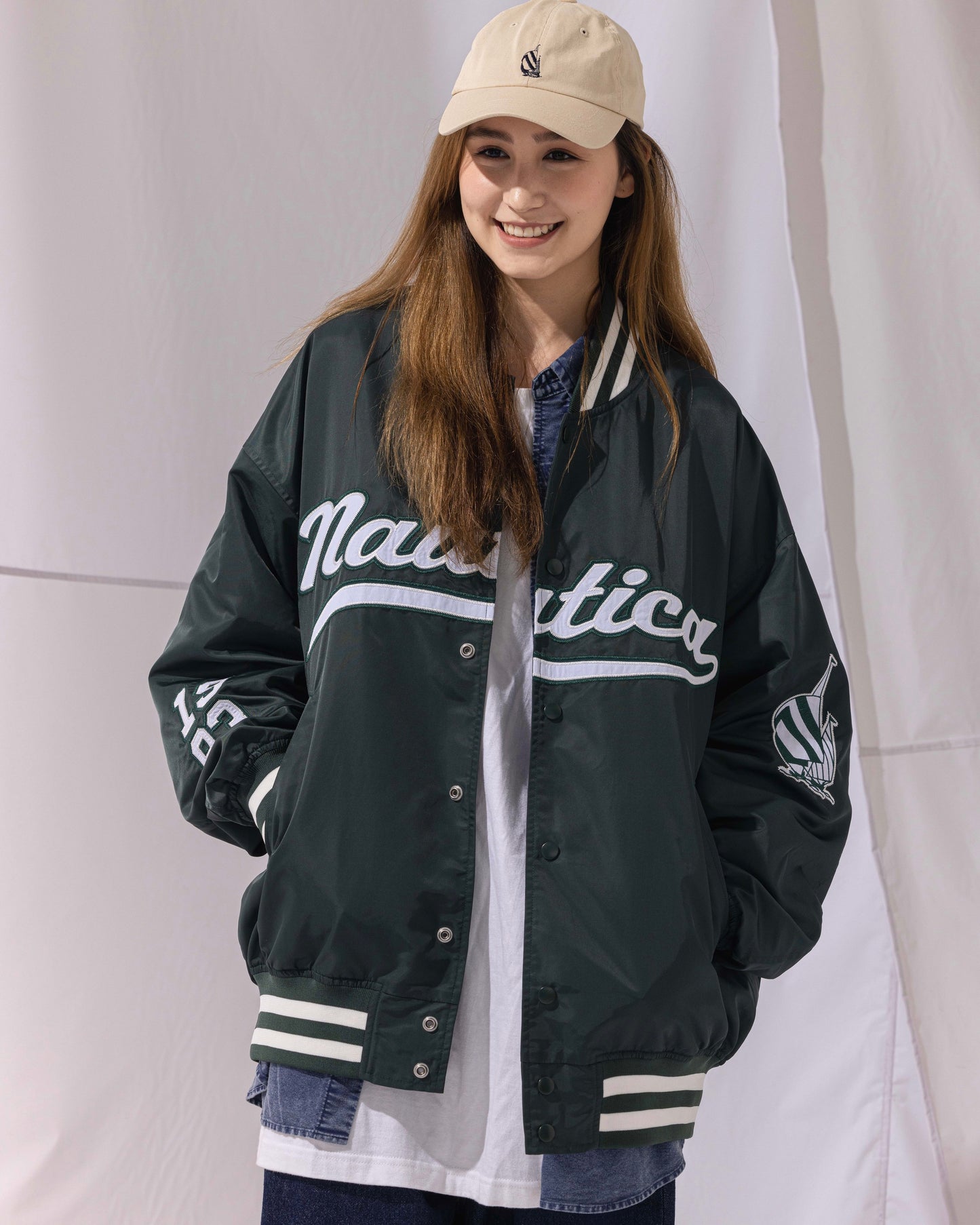 NAUTICA L/W JACKET STADIUM JACKET (GREEN, 3UE)