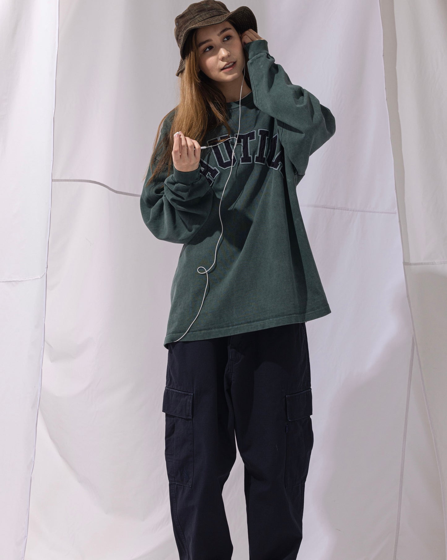 NAUTICA L/S T-SHIRTS TOO HEAVY GARMENT DYED ARCHLOGO L/S TEE (GREEN, 3UE)