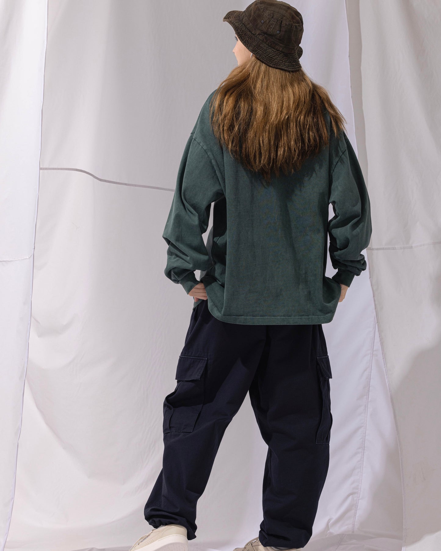 NAUTICA L/S T-SHIRTS TOO HEAVY GARMENT DYED ARCHLOGO L/S TEE (GREEN, 3UE)