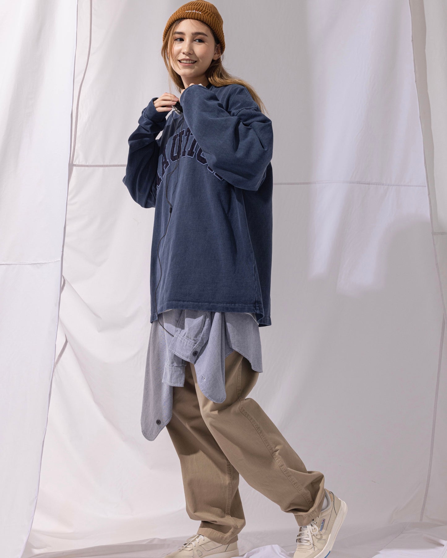 NAUTICA L/S T-SHIRTS TOO HEAVY GARMENT DYED ARCHLOGO L/S TEE (NAVY, 4NV)