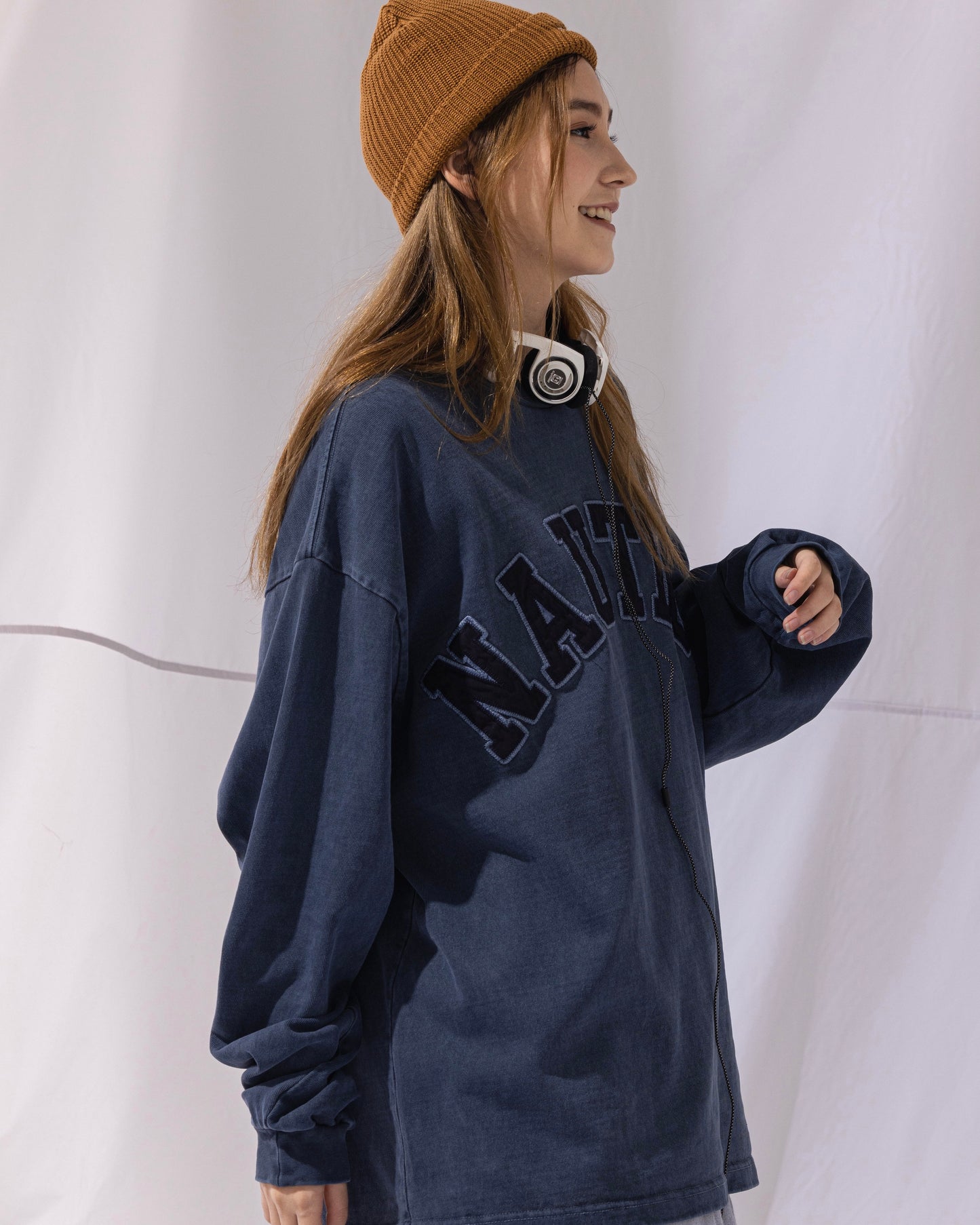 NAUTICA L/S T-SHIRTS TOO HEAVY GARMENT DYED ARCHLOGO L/S TEE (NAVY, 4NV)