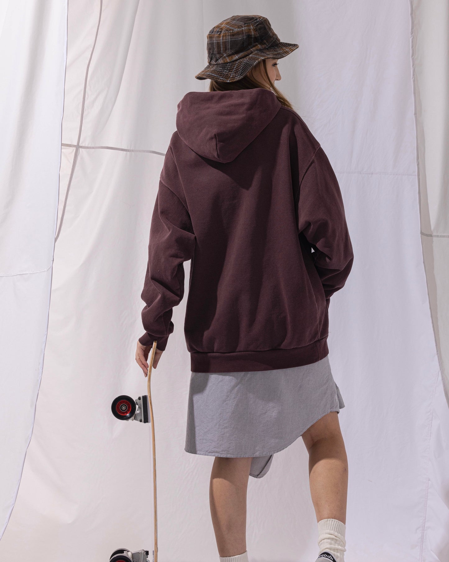 NAUTICA KNIT ACTIVE HEAVY WEIGHT SWEAT GARMENT DYED ARCHLOGO HOODIE (BURGUNDY, 6WW)