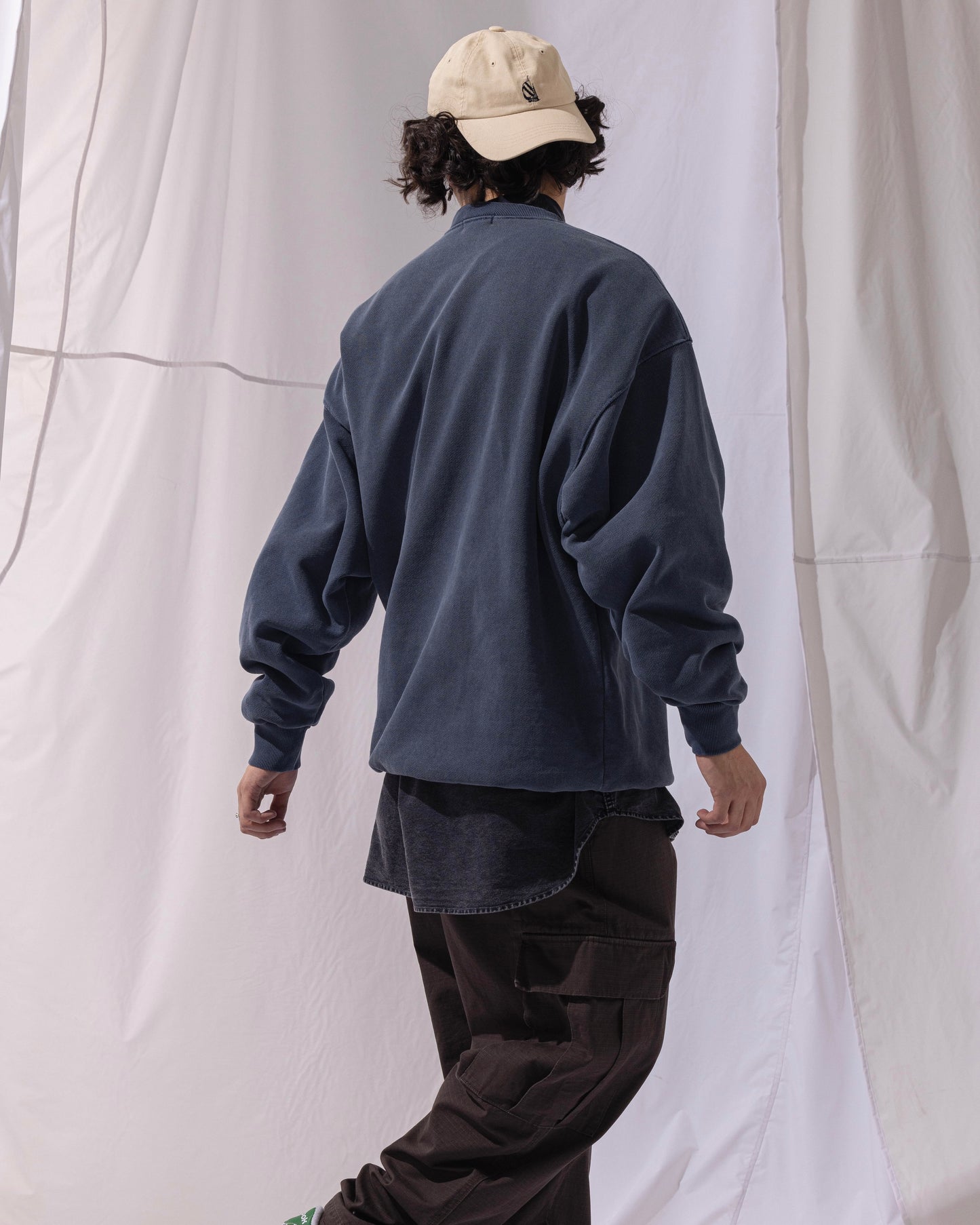 NAUTICA KNIT ACTIVE HEAVY WEIGHT SWEAT GARMENT DYED ARCHLOGO CREW (NAVY, 4NV)