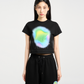 RAINBOW GRADATION ARTWORK CROP TOP SHORT SLEEVE T-SHIRT BLACK