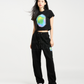 RAINBOW GRADATION ARTWORK CROP TOP SHORT SLEEVE T-SHIRT BLACK