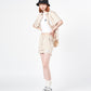 ADLV x LISA A LOGO EMBLEM PATCH STRIPE SHORT SLEEVE SHIRT (BEIGE)