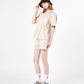 ADLV x LISA A LOGO EMBLEM PATCH STRIPE SHORT SLEEVE SHIRT (BEIGE)