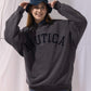 NAUTICA KNIT ACTIVE HEAVY WEIGHT SWEAT GARMENT DYED ARCHLOGO CREW (CHARCOAL, 01C)