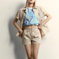 ADLV x LISA A LOGO EMBLEM PATCH STRIPE SHORT SLEEVE SHIRT (BEIGE)