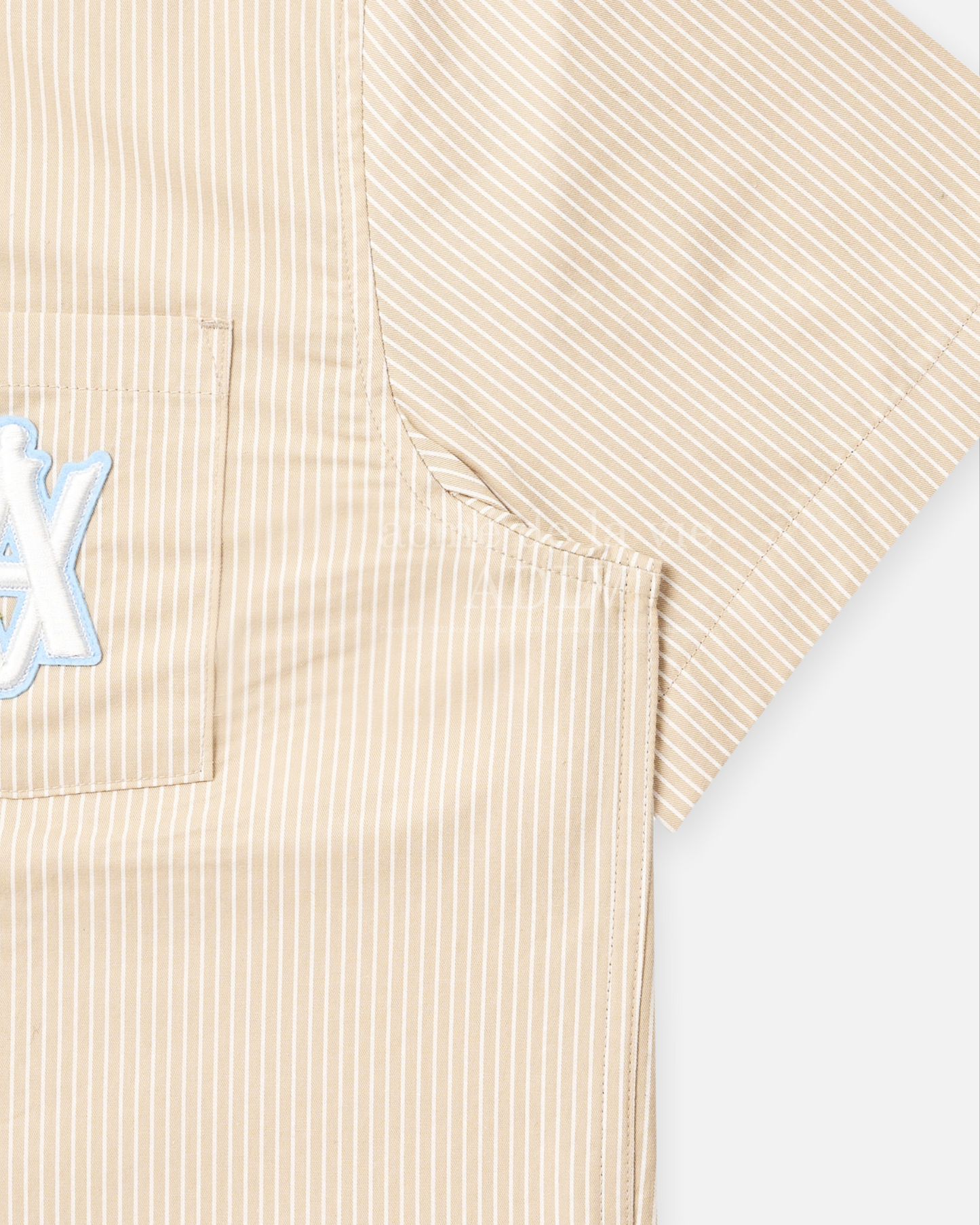 ADLV x LISA A LOGO EMBLEM PATCH STRIPE SHORT SLEEVE SHIRT (BEIGE)