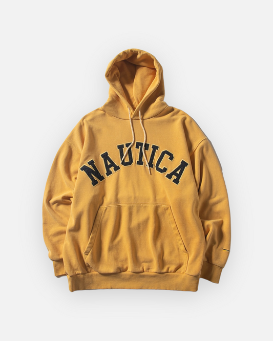 NAUTICA KNIT ACTIVE HEAVY WEIGHT SWEAT GARMENT DYED ARCHLOGO HOODIE (MASTARD, 7TW)