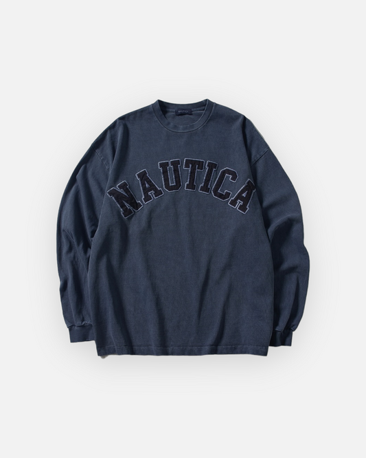 NAUTICA L/S T-SHIRTS TOO HEAVY GARMENT DYED ARCHLOGO L/S TEE (NAVY, 4NV)