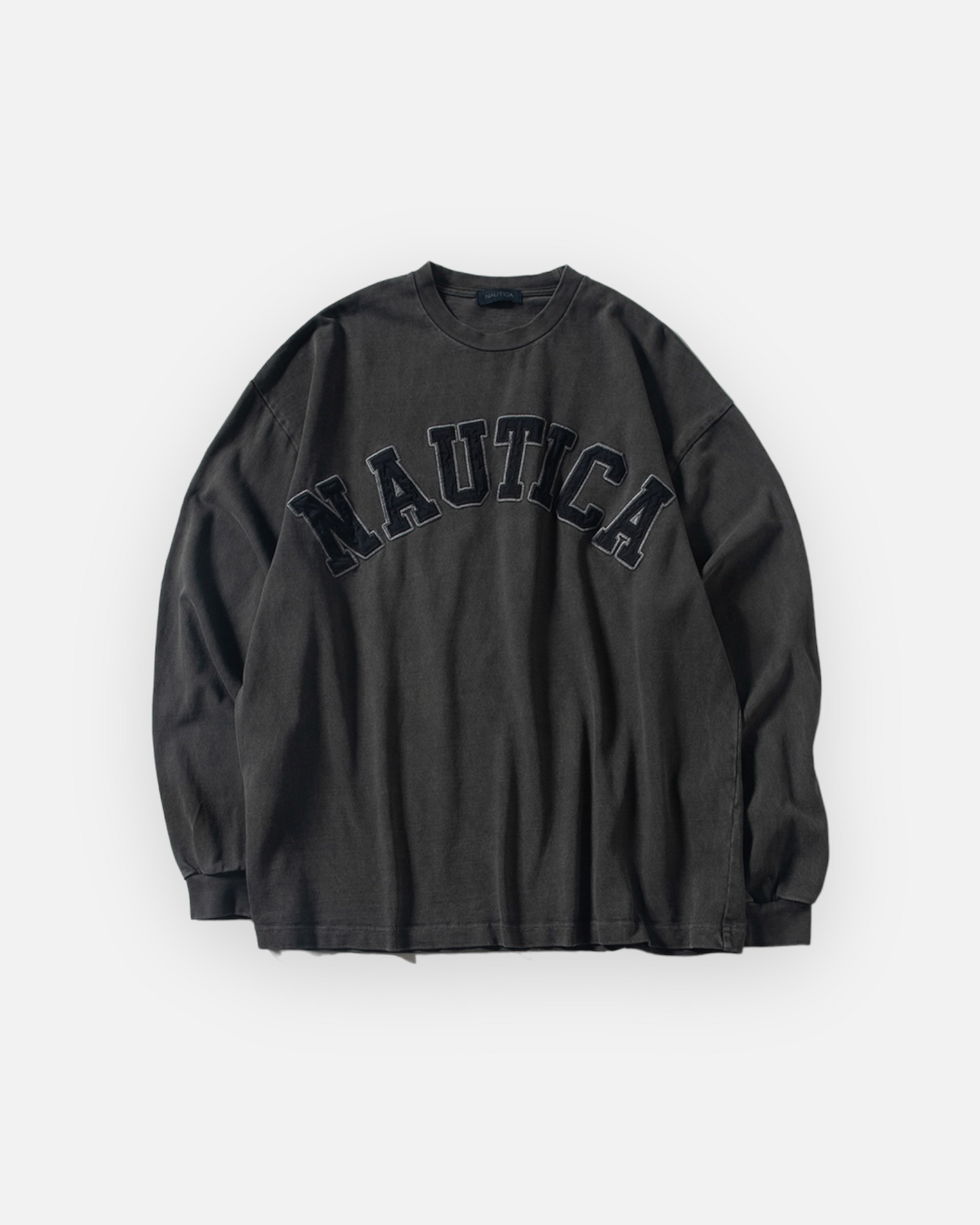 NAUTICA L/S T-SHIRTS TOO HEAVY GARMENT DYED ARCHLOGO L/S TEE (CHARCOAL, 01C)