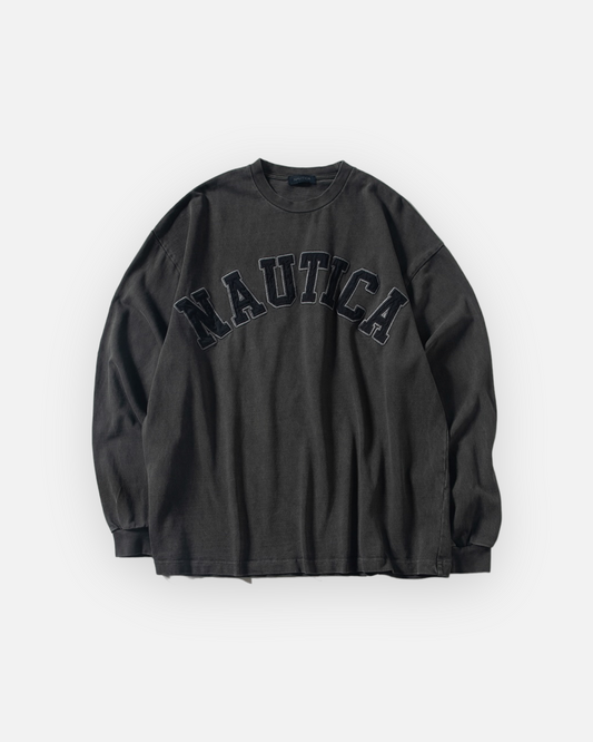NAUTICA L/S T-SHIRTS TOO HEAVY GARMENT DYED ARCHLOGO L/S TEE (CHARCOAL, 01C)