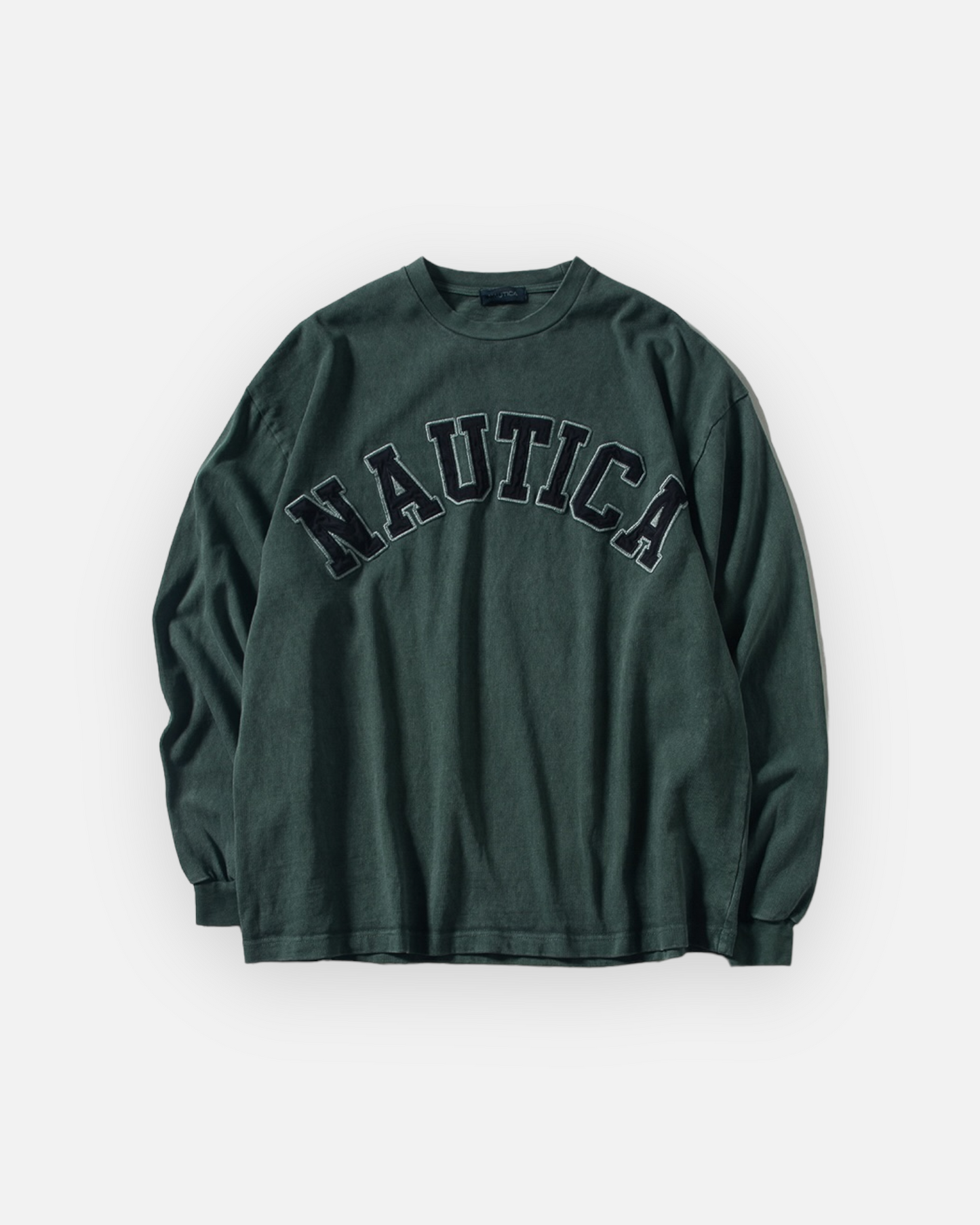 NAUTICA L/S T-SHIRTS TOO HEAVY GARMENT DYED ARCHLOGO L/S TEE (GREEN, 3UE)