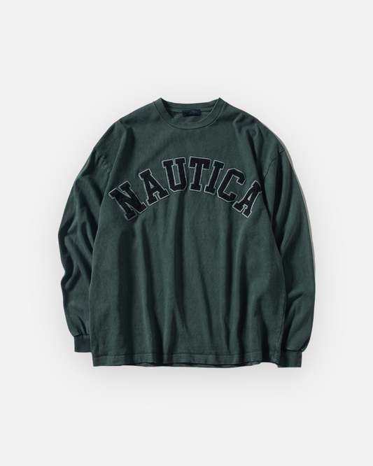 NAUTICA L/S T-SHIRTS TOO HEAVY GARMENT DYED ARCHLOGO L/S TEE (GREEN, 3UE)