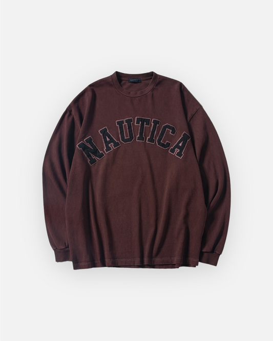 NAUTICA L/S T-SHIRTS TOO HEAVY GARMENT DYED ARCHLOGO L/S TEE (BURGUNDY, 6WW)