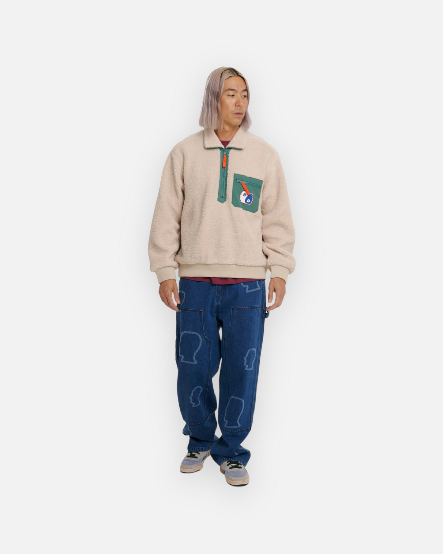 BRAIN DEAD YIN YANG HALF ZIP JACKET (CREAM)