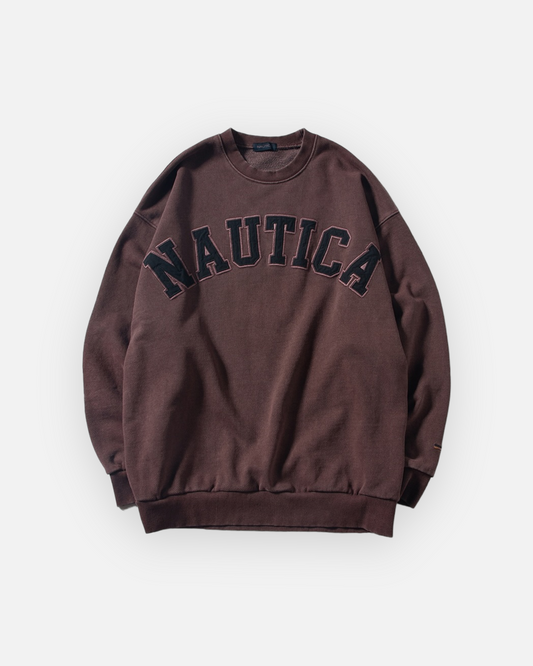 NAUTICA KNIT ACTIVE HEAVY WEIGHT SWEAT GARMENT DYED ARCHLOGO CREW (BURGUNDY, 6WW)