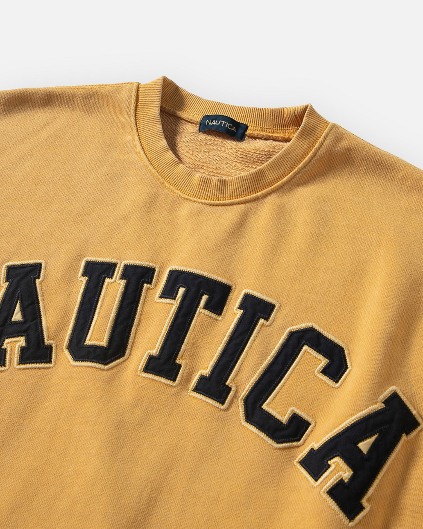 NAUTICA KNIT ACTIVE HEAVY WEIGHT SWEAT GARMENT DYED ARCHLOGO CREW (MASTARD, 7TW)