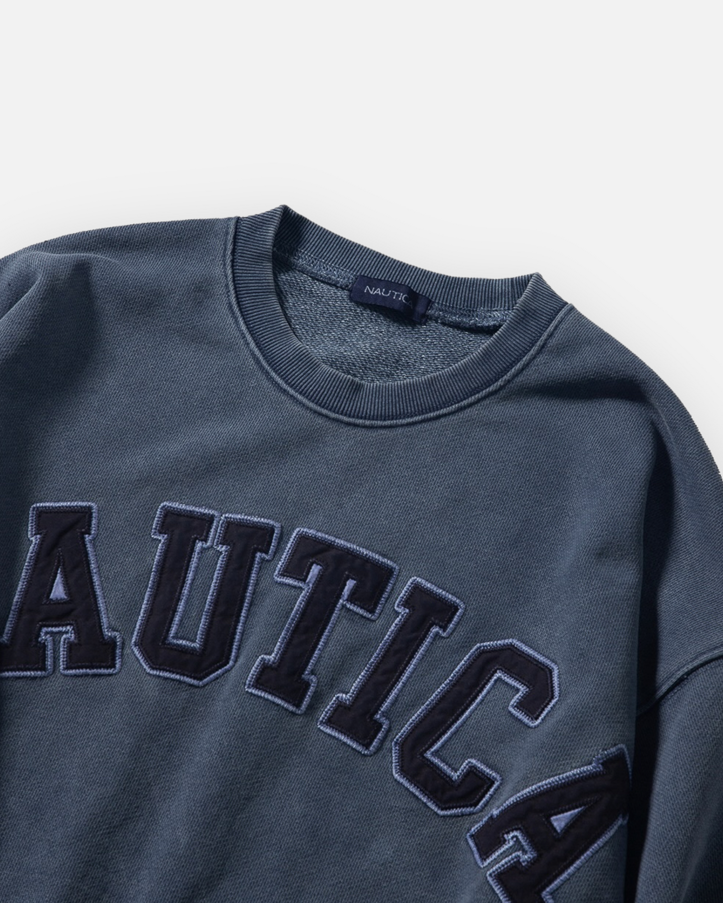 NAUTICA KNIT ACTIVE HEAVY WEIGHT SWEAT GARMENT DYED ARCHLOGO CREW (NAVY, 4NV)