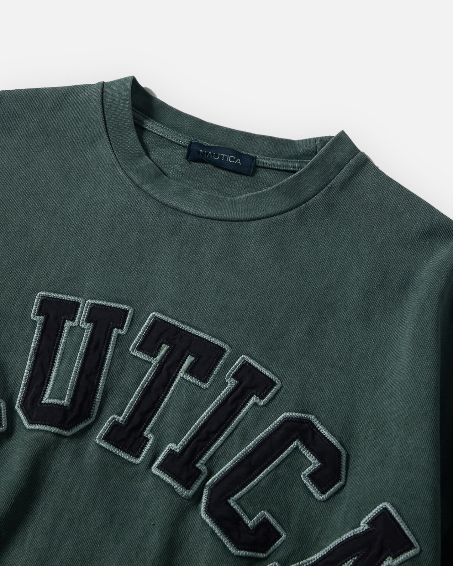 NAUTICA L/S T-SHIRTS TOO HEAVY GARMENT DYED ARCHLOGO L/S TEE (GREEN, 3UE)