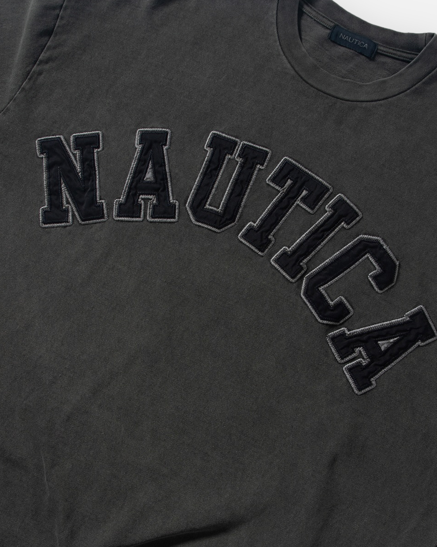NAUTICA L/S T-SHIRTS TOO HEAVY GARMENT DYED ARCHLOGO L/S TEE (CHARCOAL, 01C)