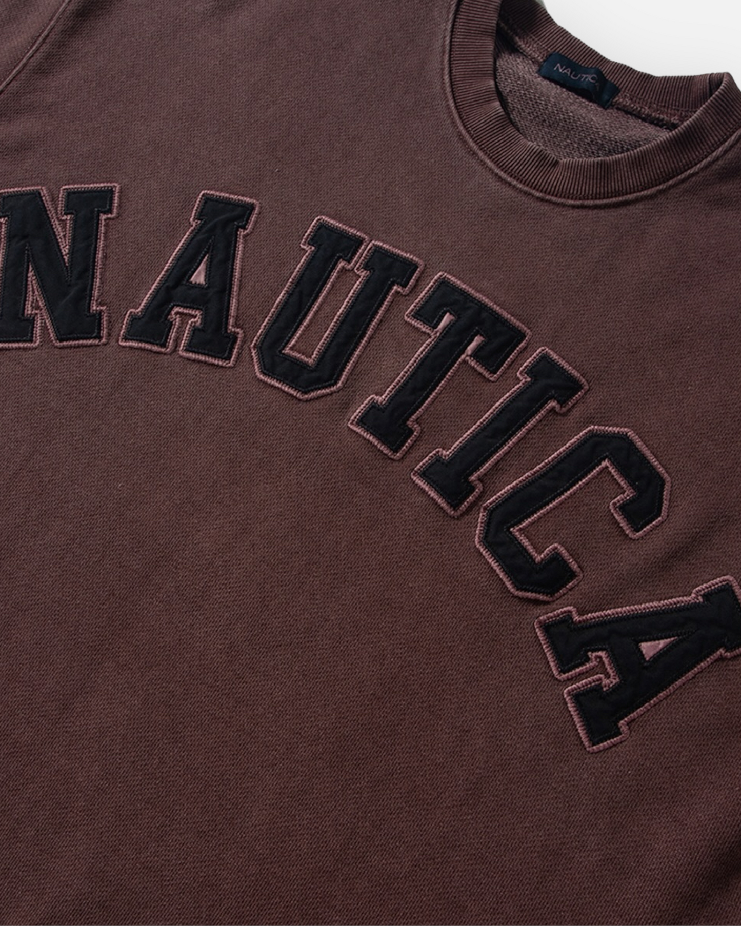NAUTICA KNIT ACTIVE HEAVY WEIGHT SWEAT GARMENT DYED ARCHLOGO CREW (BURGUNDY, 6WW)