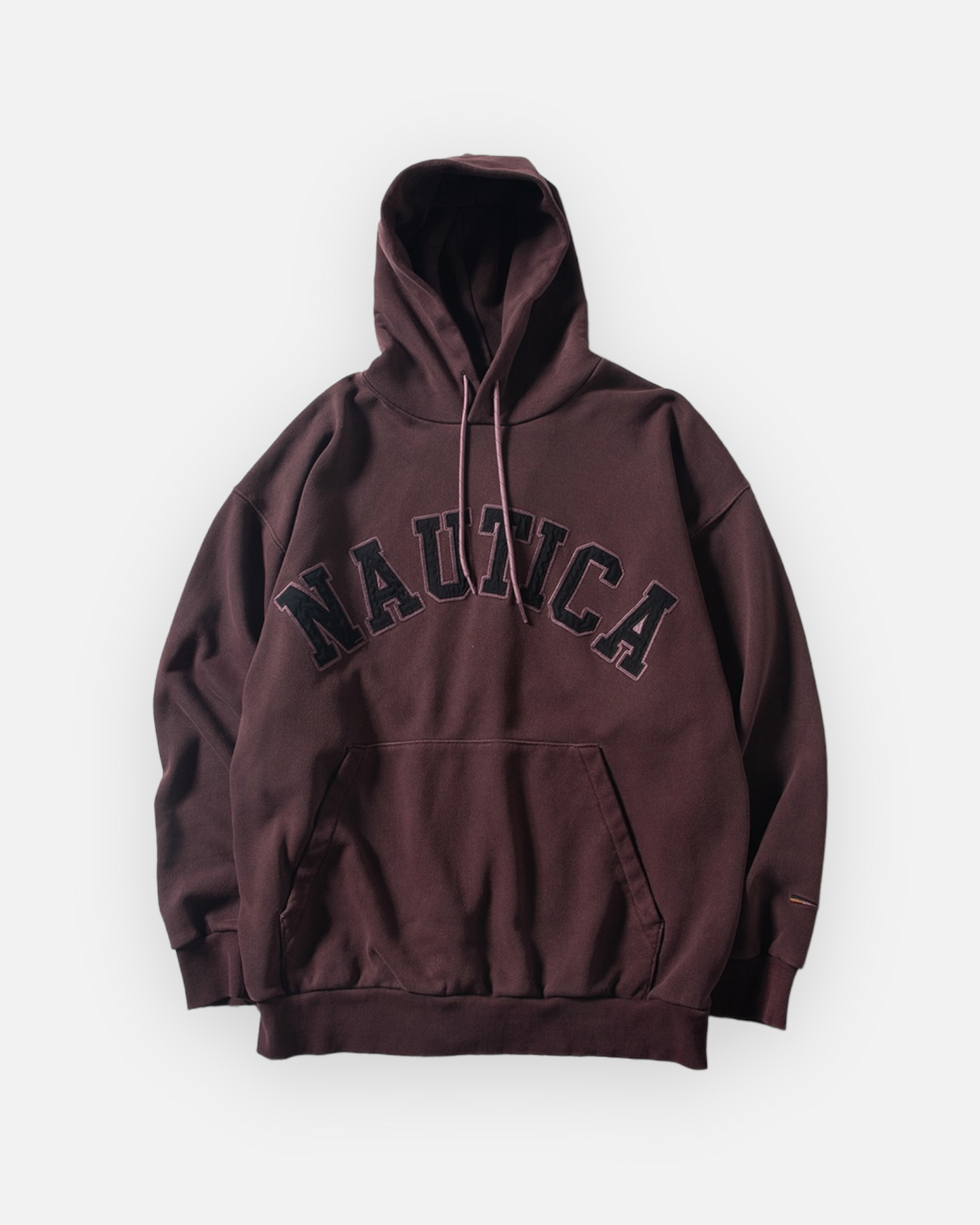 NAUTICA KNIT ACTIVE HEAVY WEIGHT SWEAT GARMENT DYED ARCHLOGO HOODIE (BURGUNDY, 6WW)
