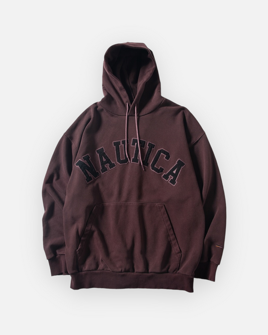 NAUTICA KNIT ACTIVE HEAVY WEIGHT SWEAT GARMENT DYED ARCHLOGO HOODIE (BURGUNDY, 6WW)