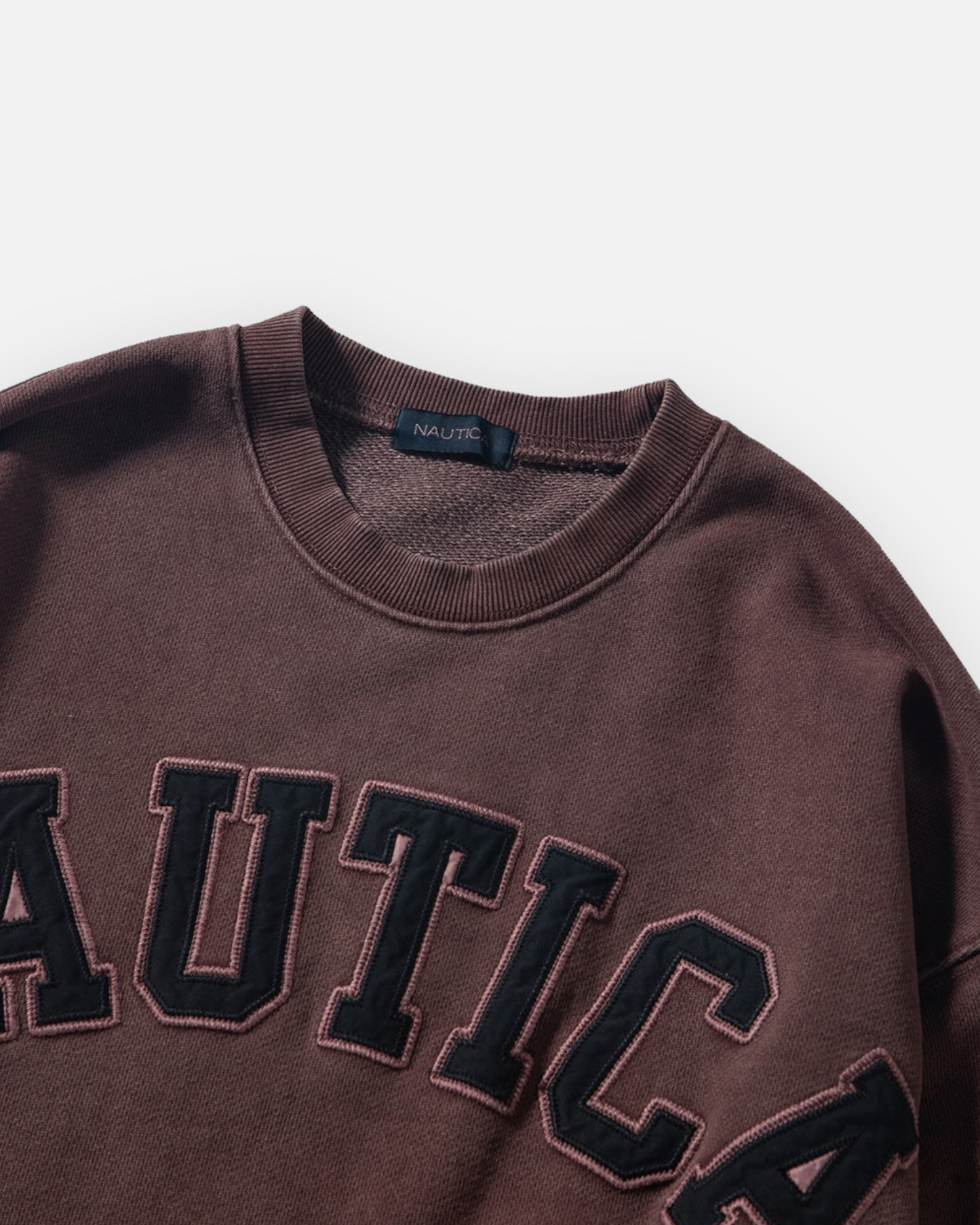 NAUTICA KNIT ACTIVE HEAVY WEIGHT SWEAT GARMENT DYED ARCHLOGO CREW (BURGUNDY, 6WW)