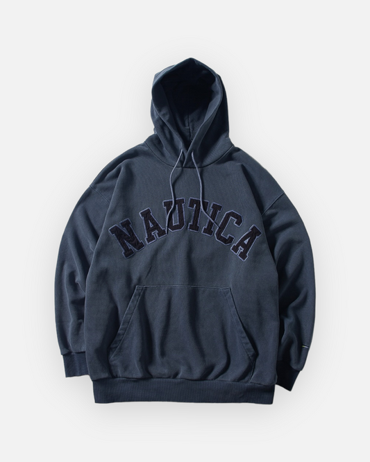 NAUTICA KNIT ACTIVE HEAVY WEIGHT SWEAT GARMENT DYED ARCHLOGO HOODIE (NAVY, 4NV)