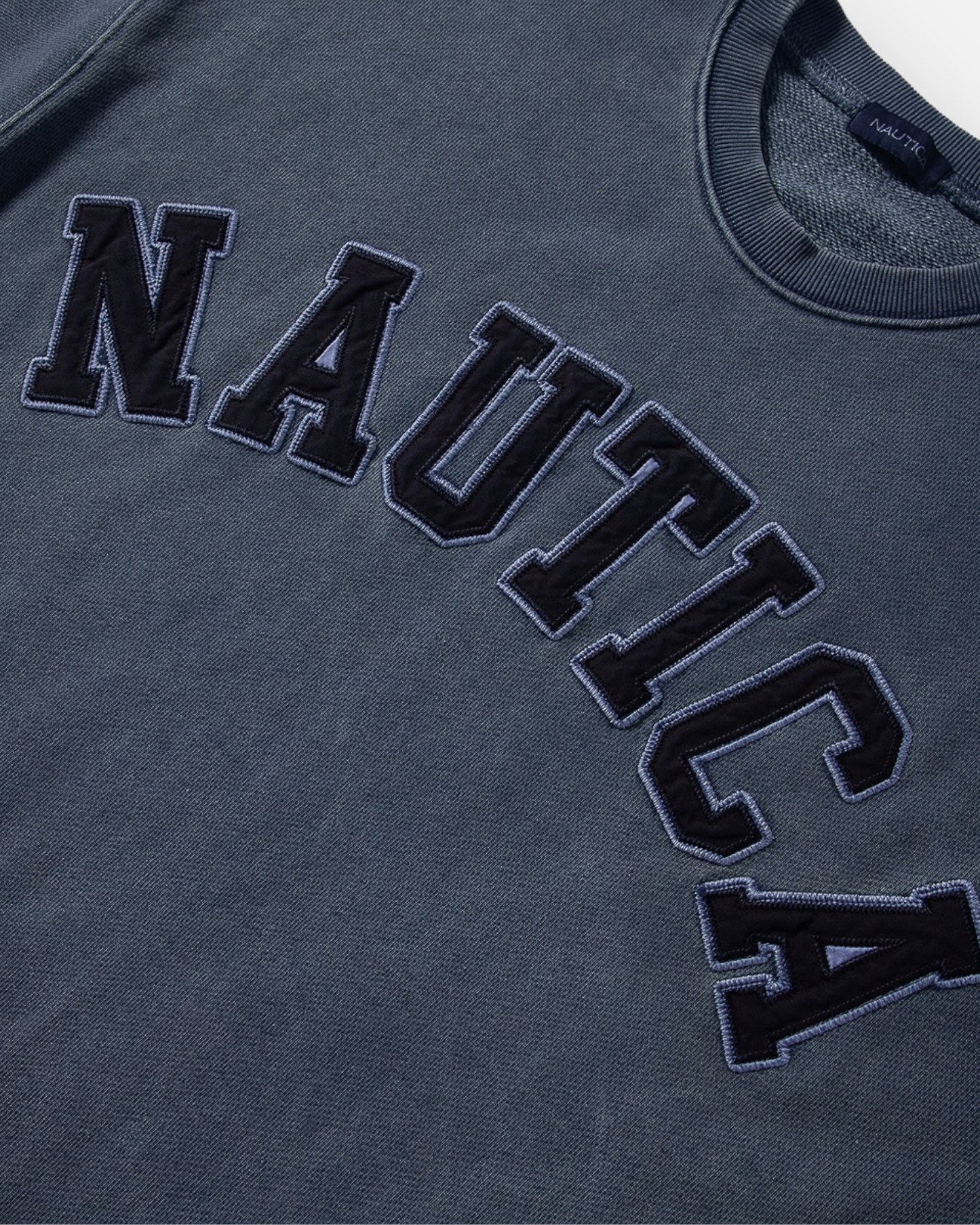NAUTICA KNIT ACTIVE HEAVY WEIGHT SWEAT GARMENT DYED ARCHLOGO CREW (NAVY, 4NV)