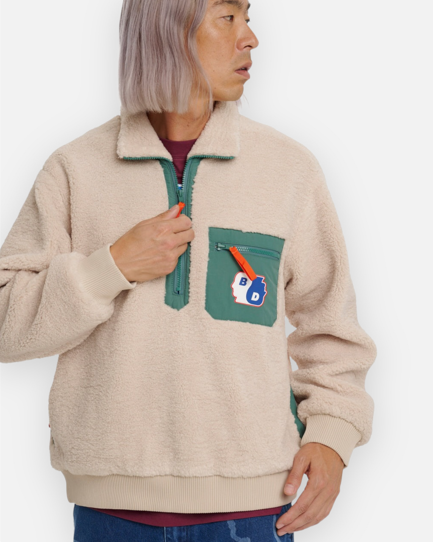 BRAIN DEAD YIN YANG HALF ZIP JACKET (CREAM)