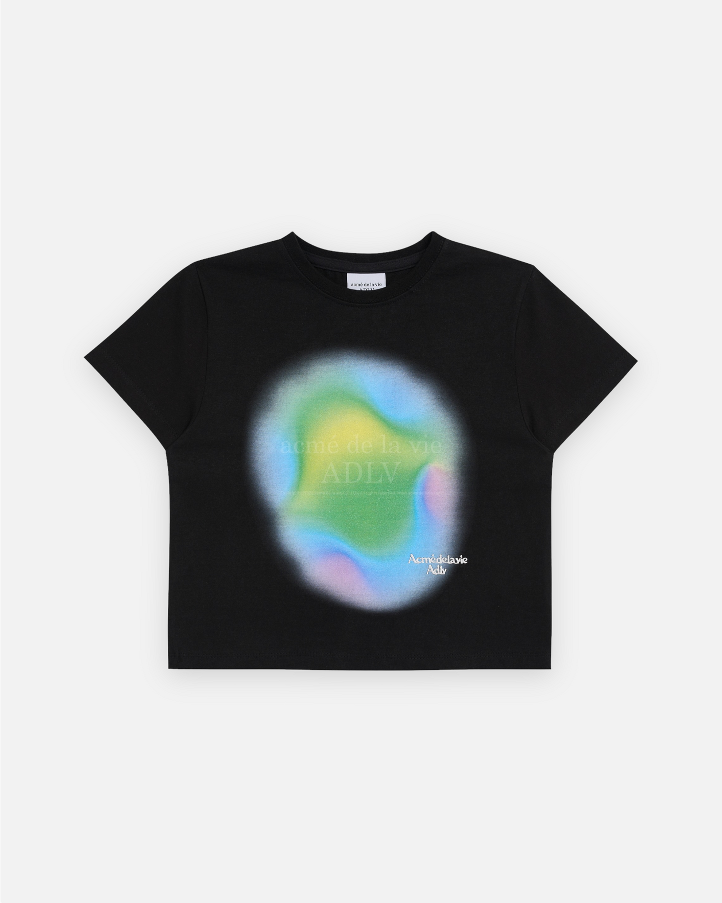 RAINBOW GRADATION ARTWORK CROP TOP SHORT SLEEVE T-SHIRT BLACK