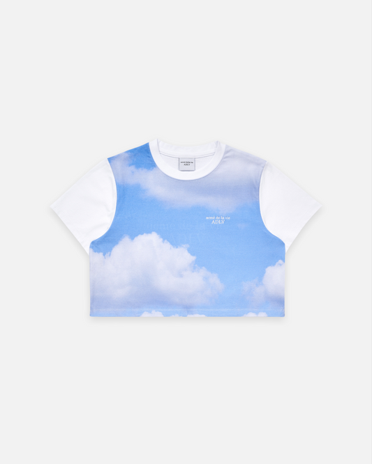 ADLV x LISA CLOUD ARTWORK CROP TOP SHORT SLEEVE T-SHIRT (WHITE)