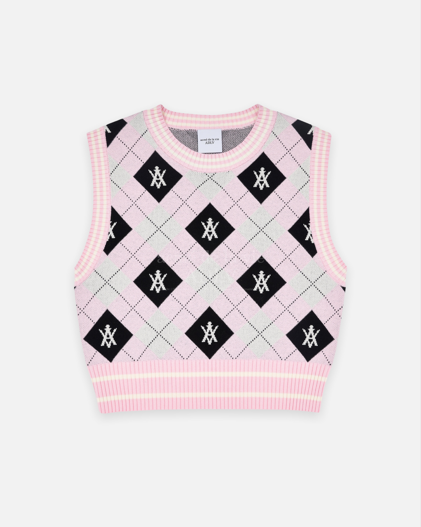 ADLV x LISA A LOGO PATTERN ARGYLE KINT VEST (PINK)