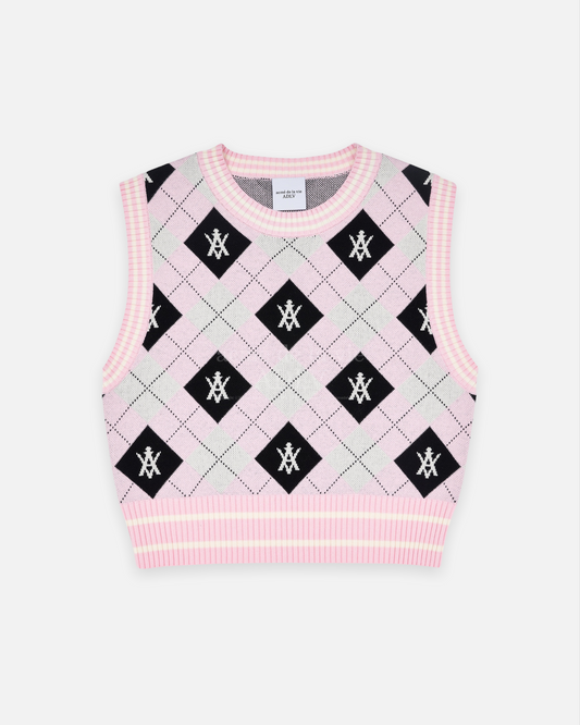 ADLV x LISA A LOGO PATTERN ARGYLE KINT VEST (PINK)