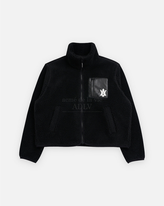 A LOGO EMBLEM BOUCLE FLEECE JACKET BLACK