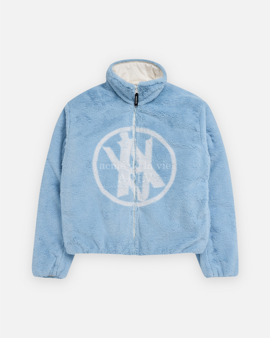 REVERSIBLE A LOGO EMBLEM FAKE FUR JACKET SKY BLUE