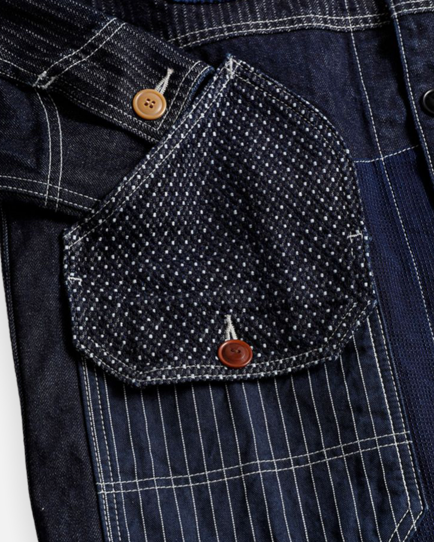 FDMTL PATCHWORK COVERALL RINSE (INDIGO)